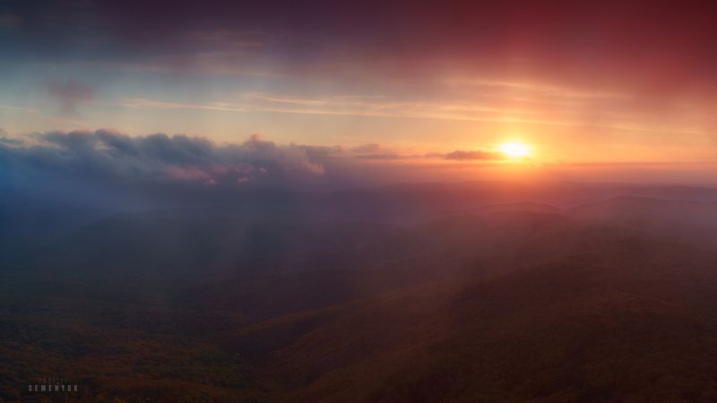 крым, чатыр-даг, домчи-кая, закат, облачность, заповедник. Закат с Домчи-Кая фото превью