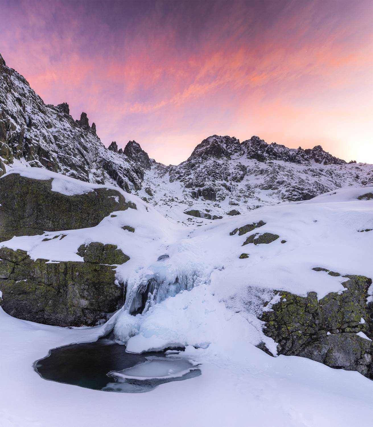 photography, mountain, winter, snow, landscape, photo, awakening, pink nature, mountains, dawn, color, colorful, landmark, mood, moddy, amazing, cool, jimenez millan samuel