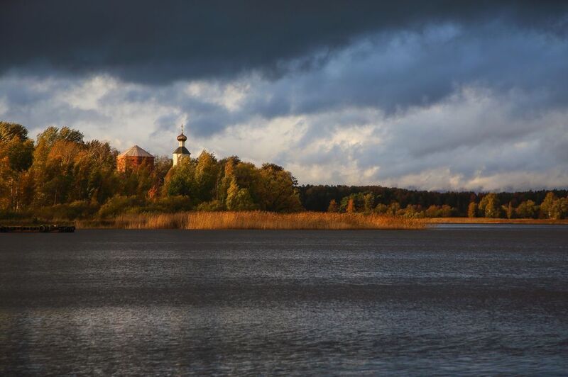 озеро, вода, отражение, тучи, облака, пейзаж, вечер Тучи фото превью