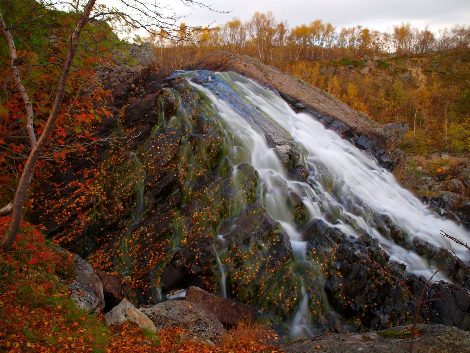 горы, пейзаж, облака, утро, осень, водопад, Мурзинов Виктор