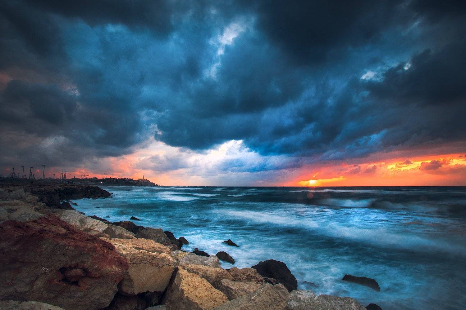 Colors, Landscape, Sea, Seascape, Storm, Sunset, Tel-aviv, Руслан Болгов (Axe)