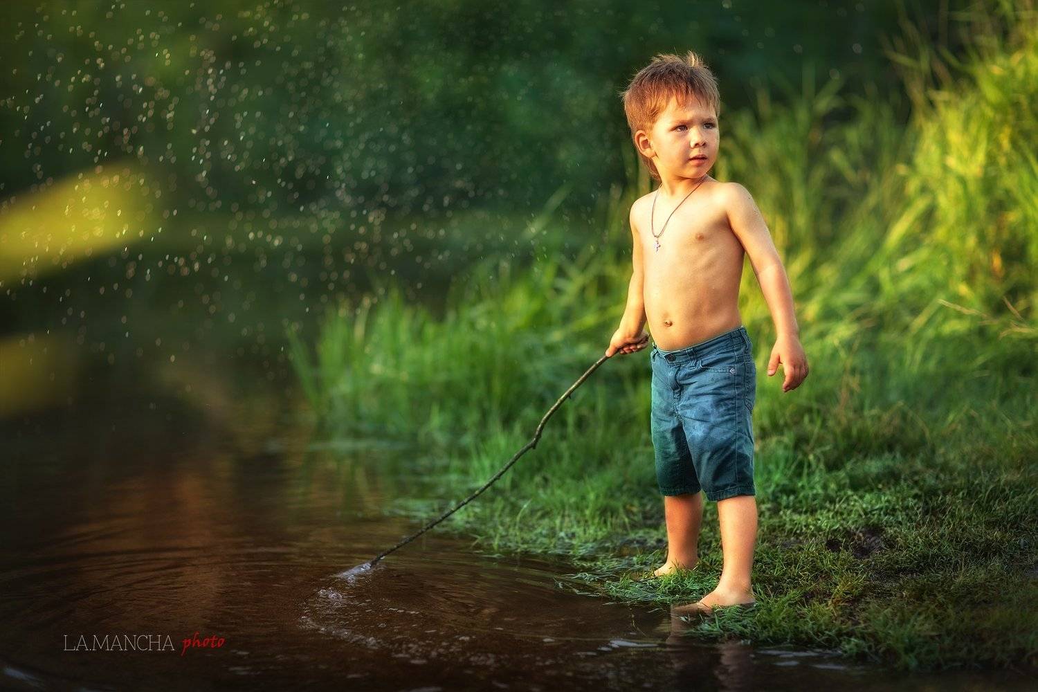 Брызги, Вода, Мальчик, Пруд, Солнце, Смаль Марина