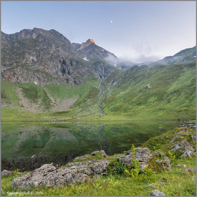 Абишир-ахуба, Горы, Закат, Кавказ, Озеро Отражение фото превью