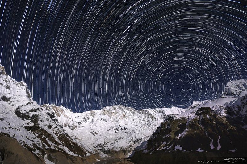 Непал, Гималаи, Аннапурна, ночь, звезды, полнолуние, луна, горы, базовый лагерь, треккинг, трек, снег, зима, пейзаж, небо Круг Жизни (Уроборос)  фото превью