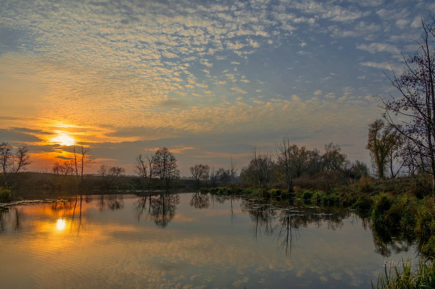 осень озеро закат облака отражение пейзаж природа, Александр Строков