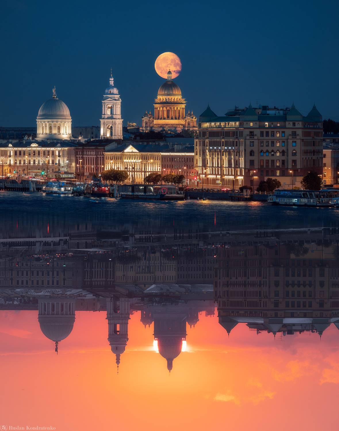 санкт-петербург, закат, прострел, луна, Кондратенко Руслан