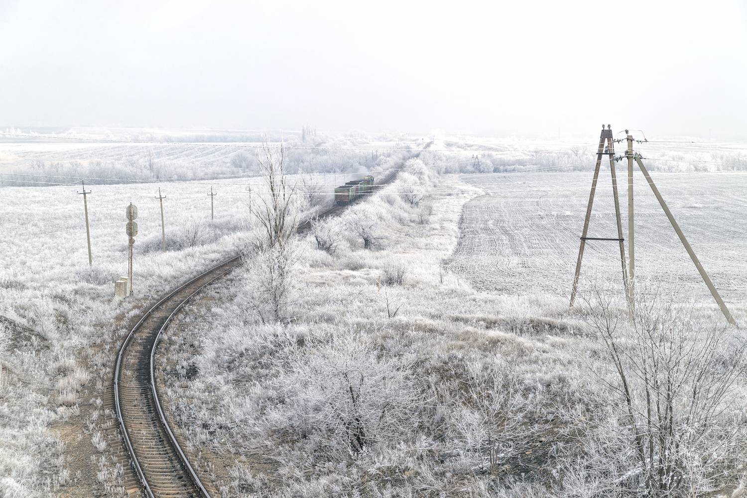 пейзаж, зима, поезд, железная дорога, снег, Диденко Юрий