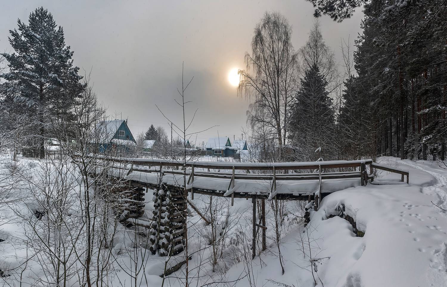 мостик, мост, дачи, зима, снег, Анкудинов Леонид