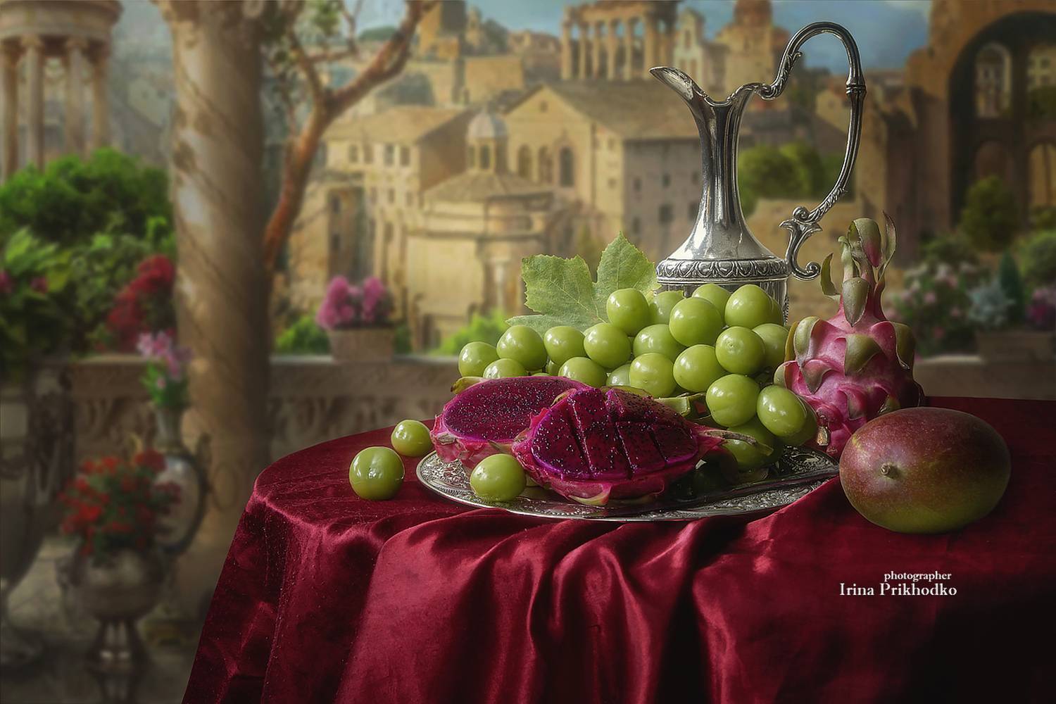 натюрморт, фрукты, манго, питахайя, виноград, гобелен, Приходько Ирина