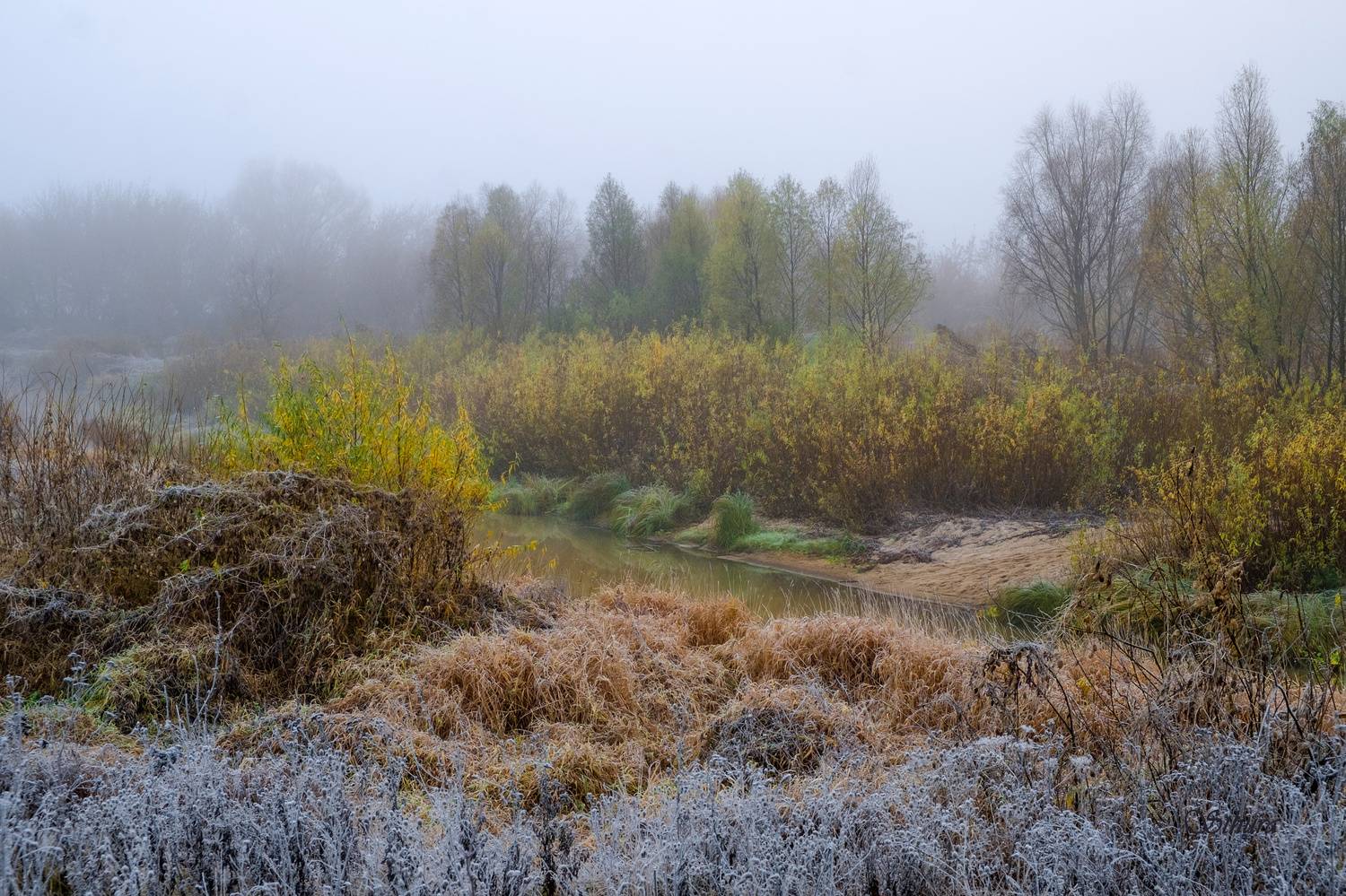 осень речка туман природа пейзаж, Александр Строков