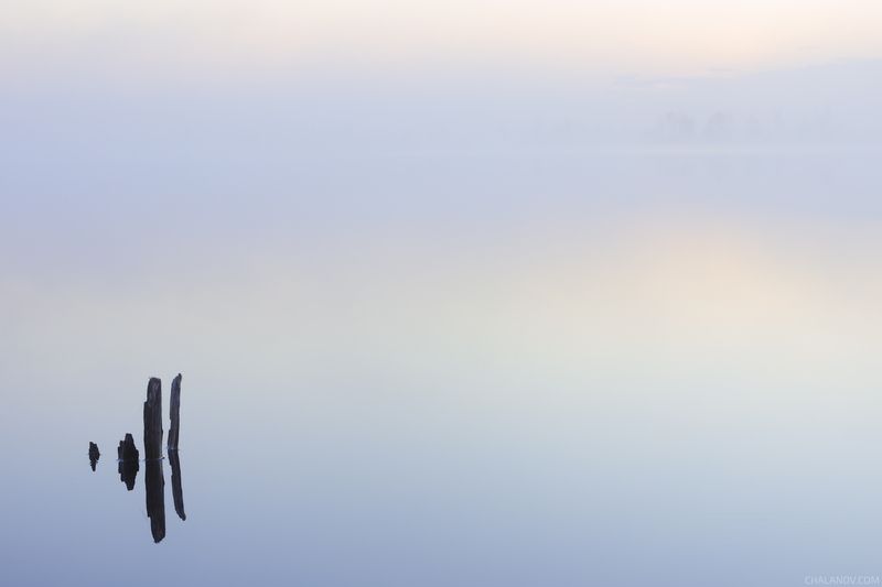 пейзаж, рассвет, озеро, туман, облака, минимализм Тишина фото превью