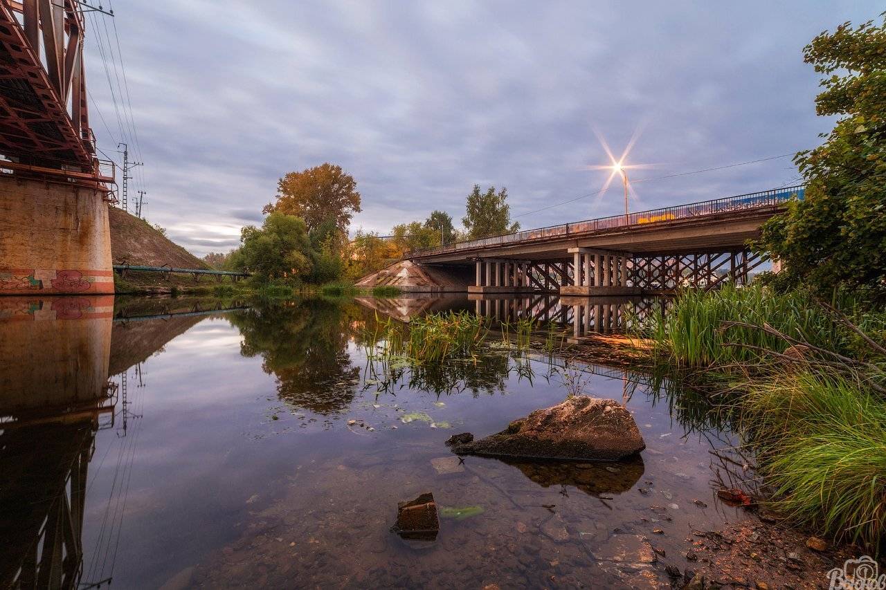 Вечер, Водники, Долгопрудный, Закат, Камень, Московская область, Мост, Подмосковье, Река, Сергей Вьюнов