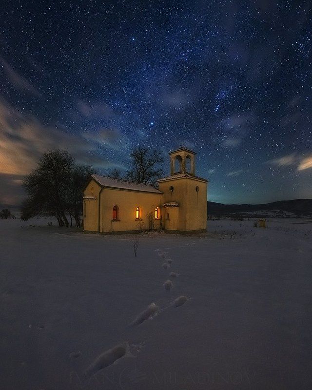 chapel, stars, night, church, snow,  Параклис под звездите фото превью