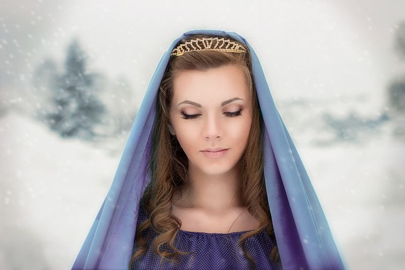 girl, snow, snowwhite, queen, look, beauty, blue, portrait  фото превью