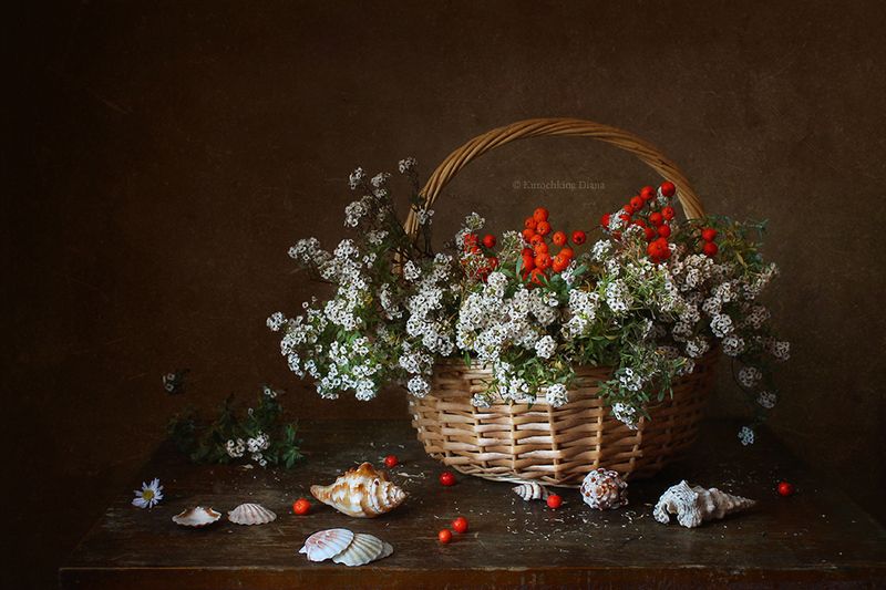 натюрморт, октябрь, осень, последние цветы октябрьская корзинка фото превью