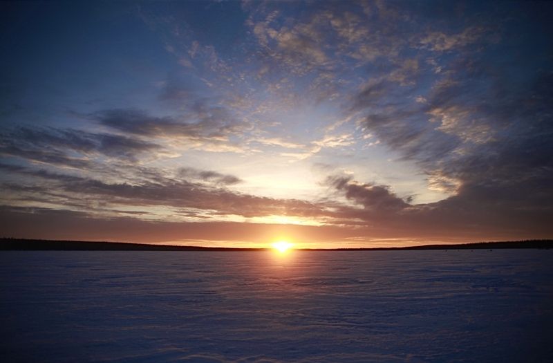 пейзаж, снег, солнце, мороз, закат, вода, лед После полярной ночи фото превью