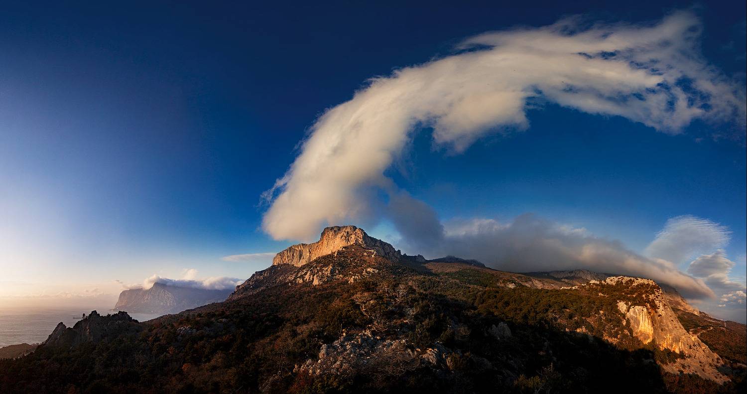 крым, горы, скалы, облака, закат, панорама, деревья, море, Пучков Алексей