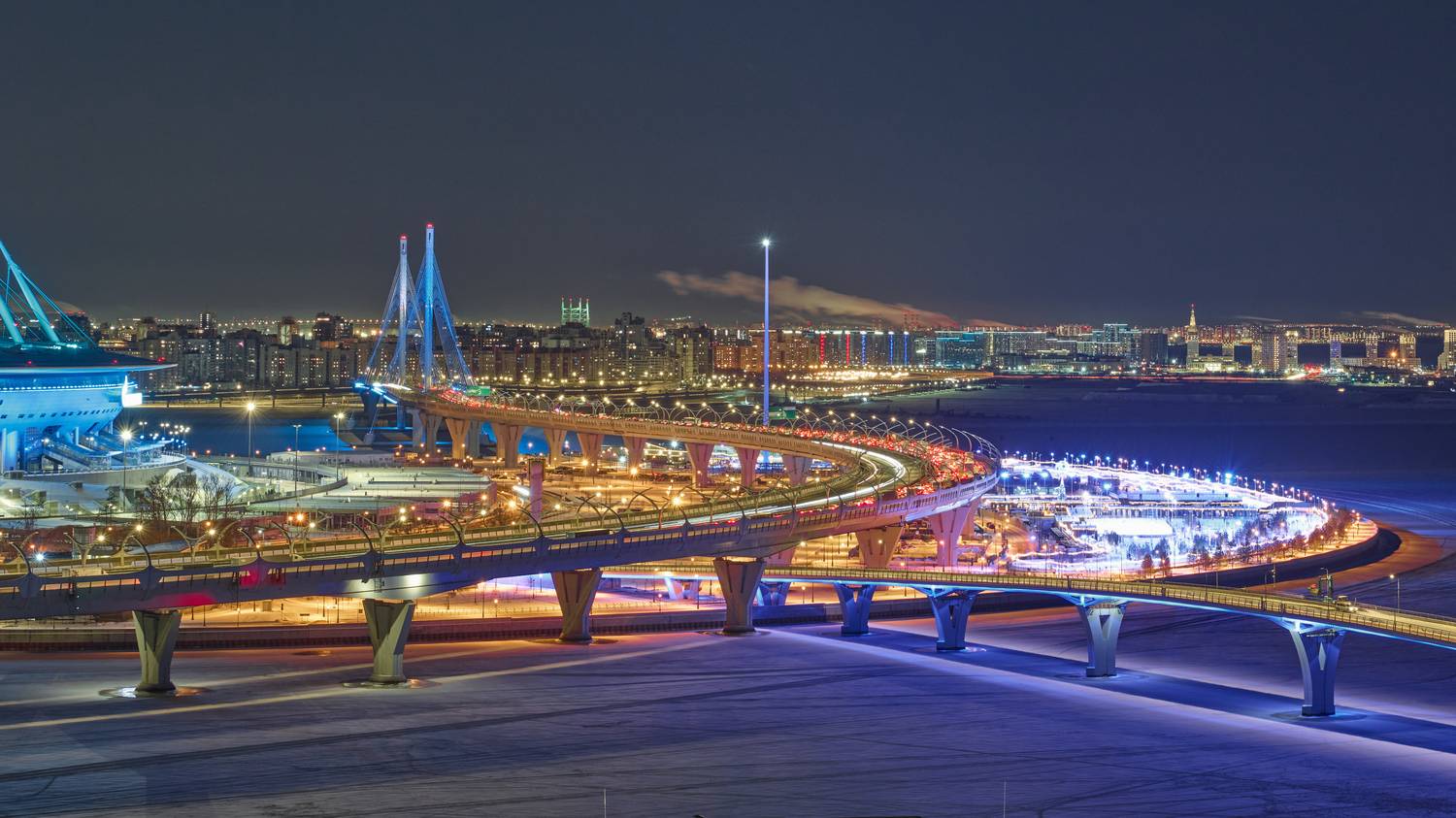 санкт-петербург, крестовский остров, западный скоростной диаметр, зимний город, огни,, Байдуков Александр