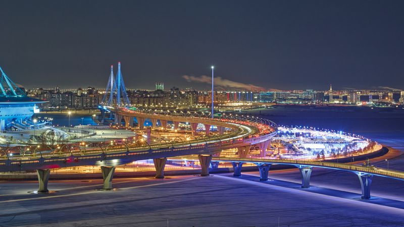 санкт-петербург, крестовский остров, западный скоростной диаметр, зимний город, огни, ГОРОД фото превью