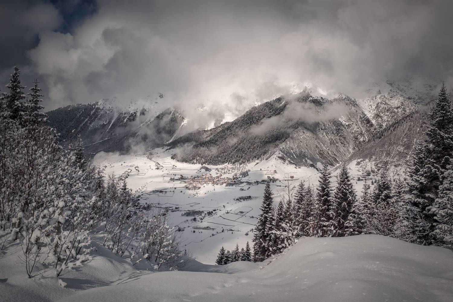svaneti, lakhiri, village, mountains, towers, winter, nature, high, landscape, scenery, travel, outdoors, georgia, sakartvelo, caucasus, chizh, Чиж Андрей