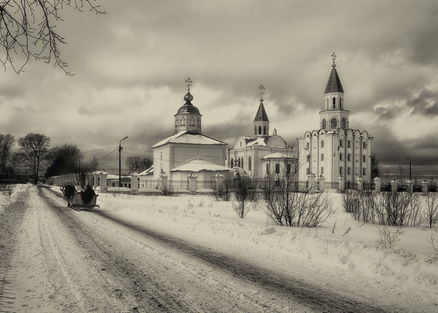 храм, церковь, повозка, лошадь, сани, зима, снег, дорога, Анкудинов Леонид