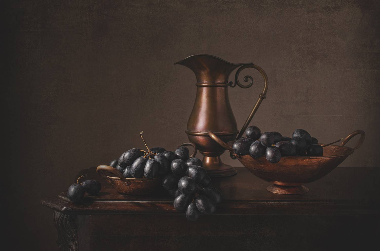 Still Life, grapes, light, shadow, metal,textures, Maria Margareth Perfoncio