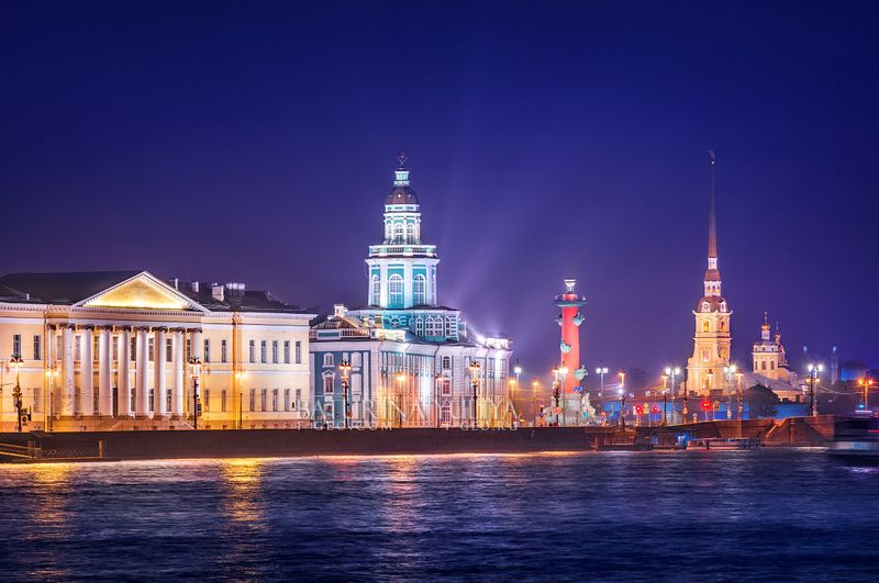 россия, санкт-петербург, петропавловка, кунсткамера Ночная Кунсткамера и Петропавловка фото превью