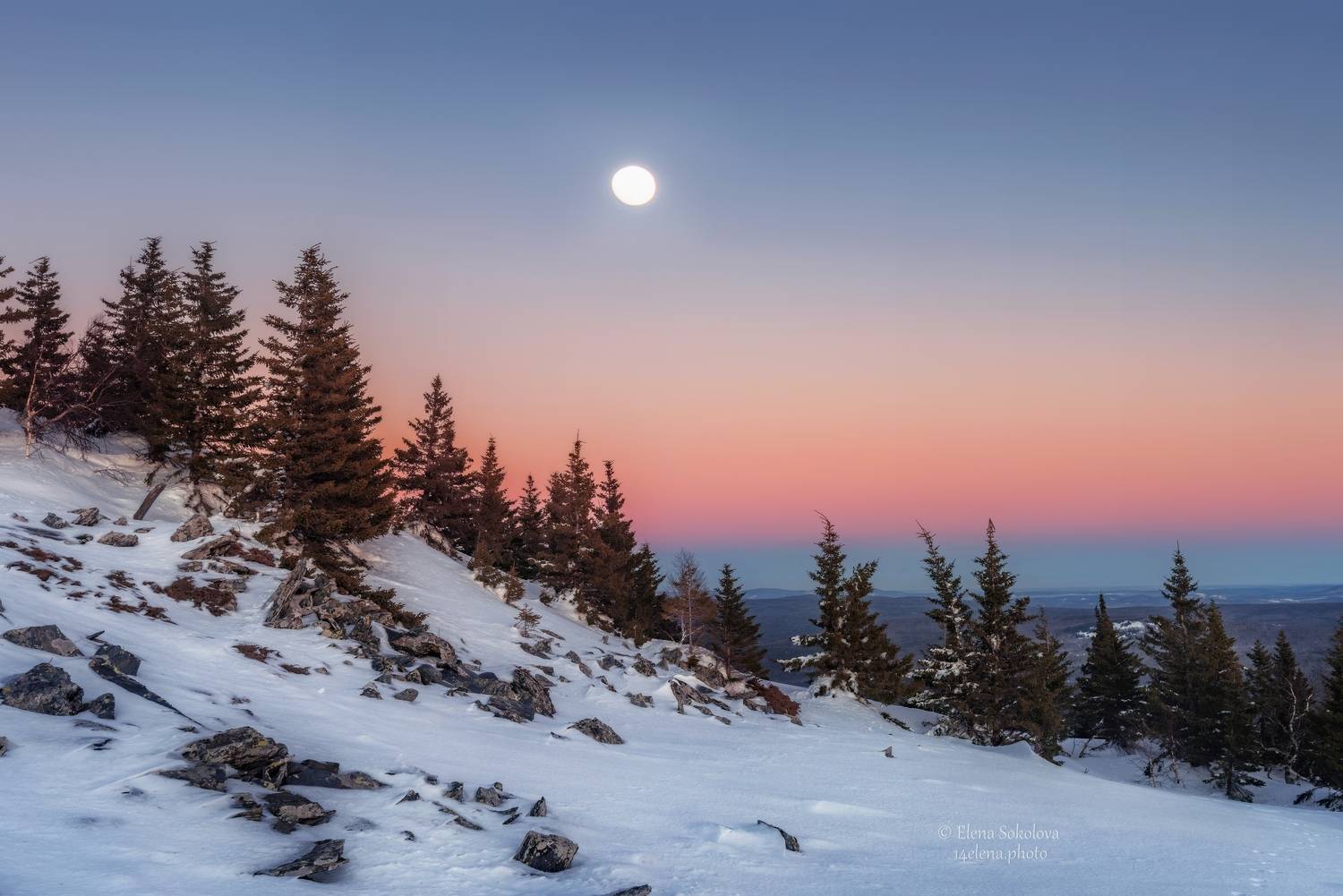 уреньга, зима, горы, вечер, закат, луна, Соколова Елена
