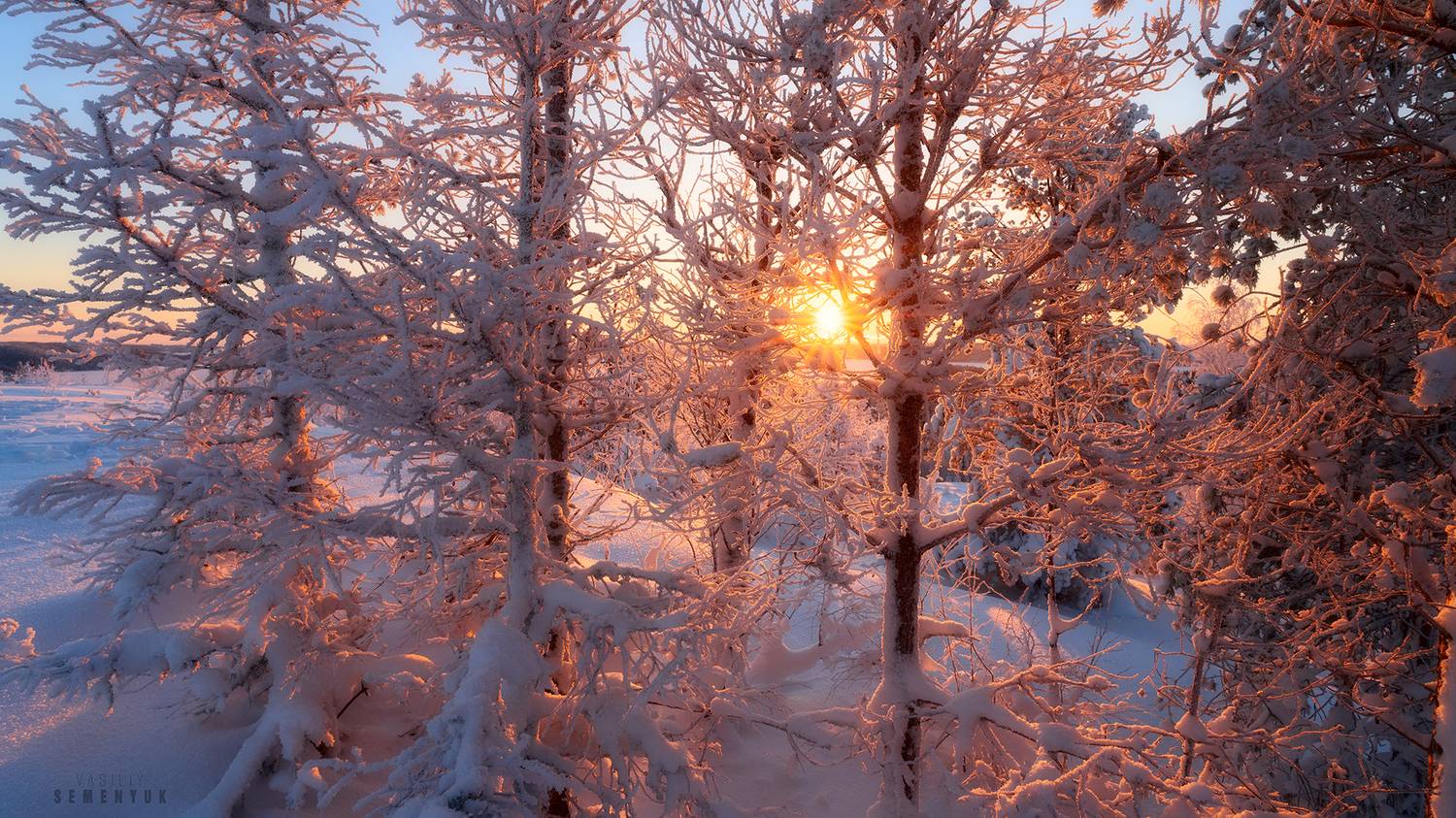 карелия, зима, снег, мороз, хийденвуори, деревья, солнце, Семенюк Василий