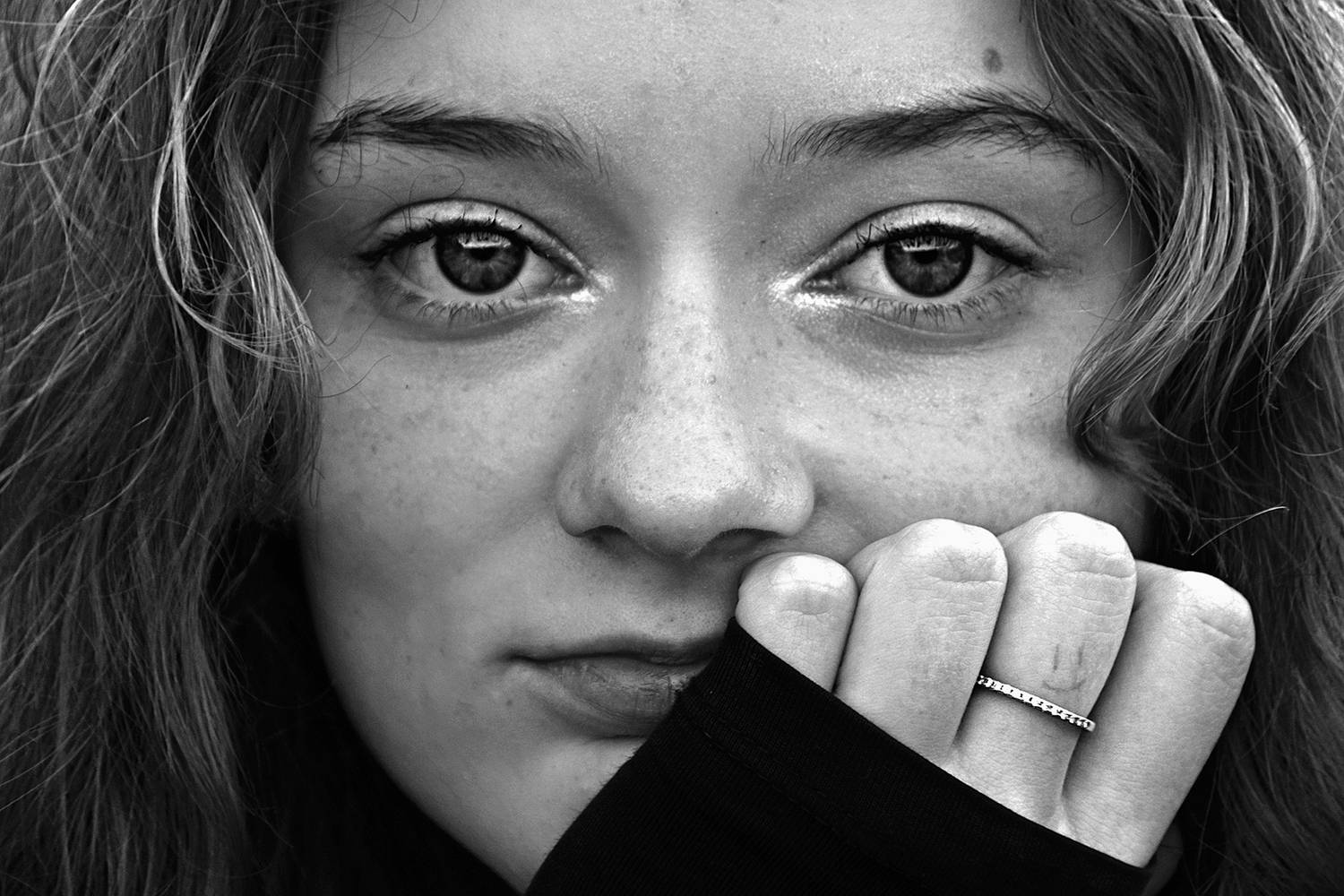 девушка, чб, апатиты, глаза, взгляд, Николай Смоляк