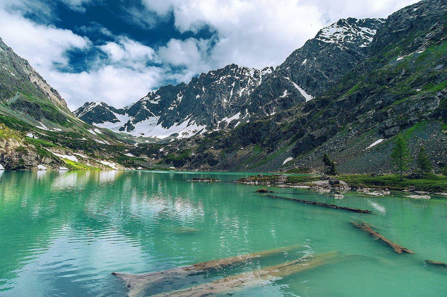 озеро, Куйгук, голубое небо, прозрачная вода, природа, лето, бревна, горы, лес, горный, снег, зелень, бирюзовая вода, DMITRIY MOISEEV
