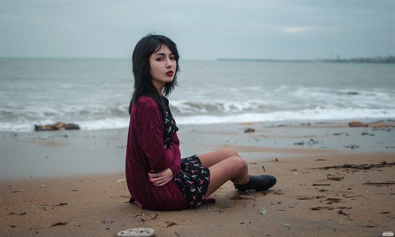 girl, red, portret, hair, beautiful, sea Евгения фото превью