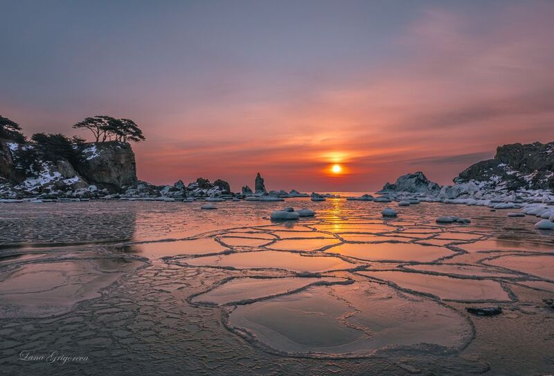 пейзаж, рассвет, закат, приморье, россия, облака, море, зима, \