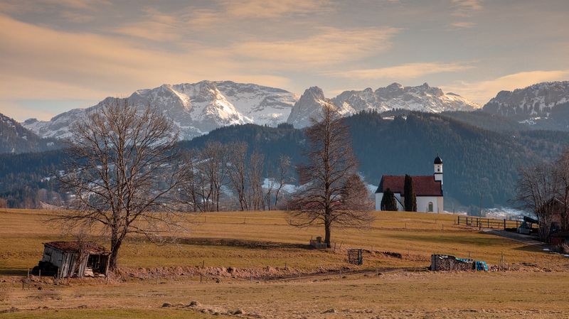 alps, mountains, germany, winter, deutschland, sunset, chapel Unknown corners of the Alps фото превью