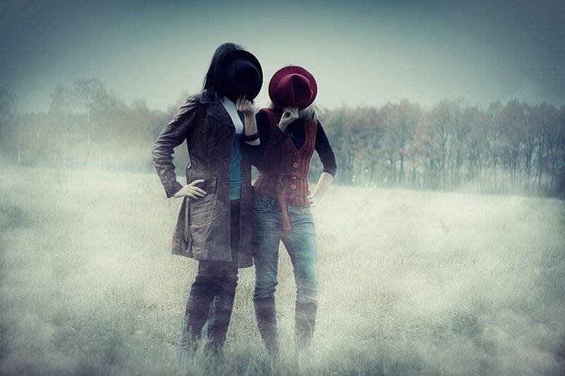 туман, шляпа, девушки, портрет, поле, sirbion