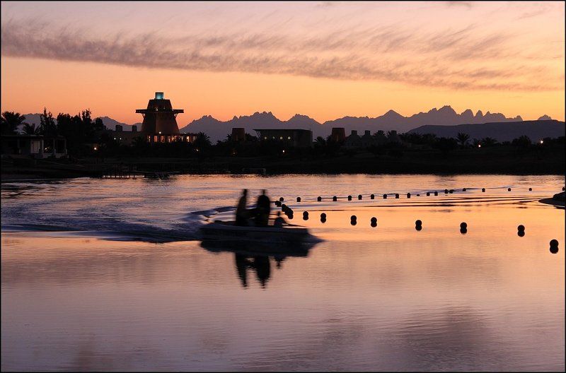 египет, вечер, море, лодка *** фото превью
