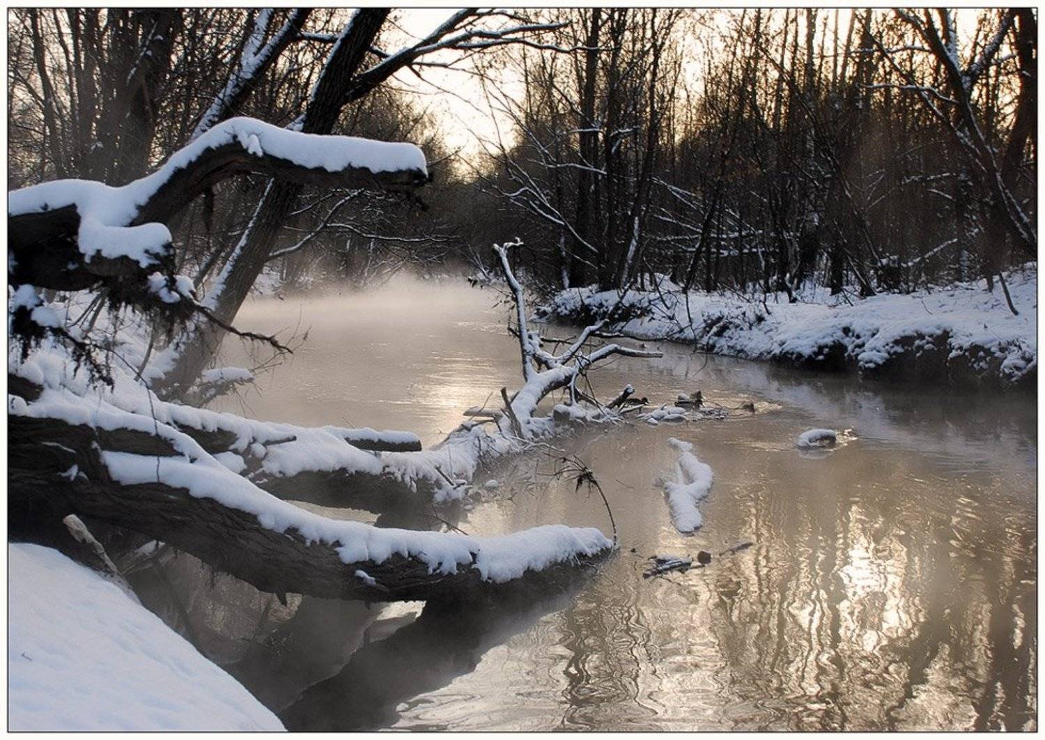 пейзаж, туман, река, зима, мороз, Юлия