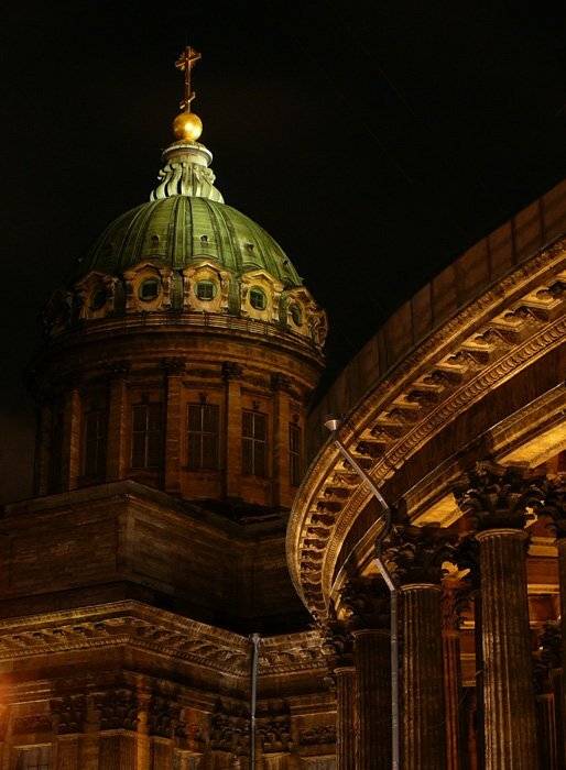 собор, казанский, питер, ночь, крест, купол, санкт-петербург, tanatos