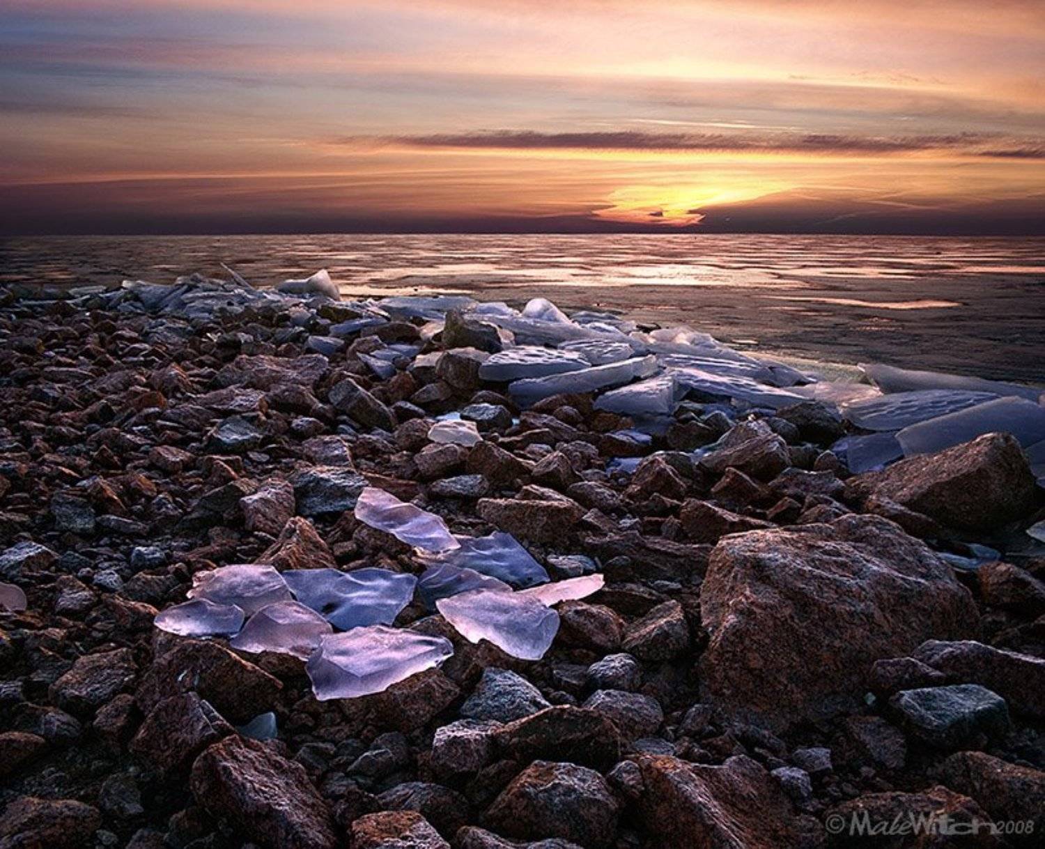 лёд, камень, пейзаж, зима, закат, природа, nature, landscape, ice, winter, sunset, stone, Максим Малевич