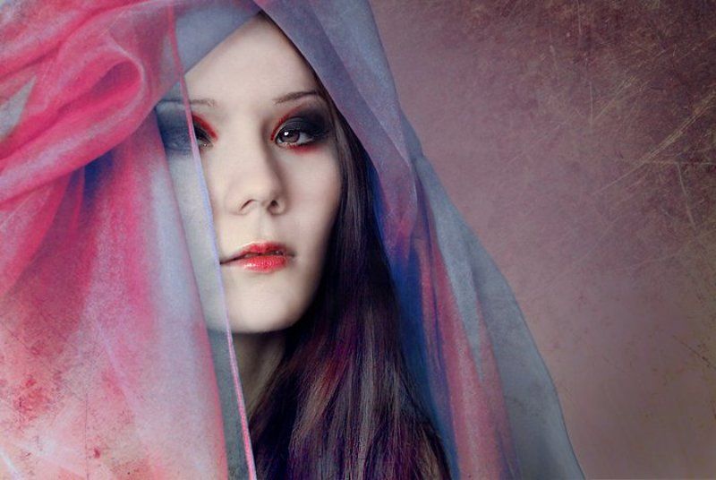 девушка, шаль, птица ... фото превью