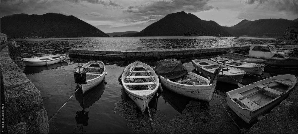 черногория, которский, залив, стоянка, лодки, вечер, набережная, заводь, Виктор Перякин