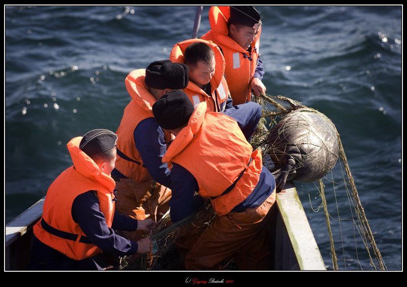 каспийское море, пограничный корабль, экипаж, браконьерская сеть, мертвый тюлень # Грязная работа # фото превью