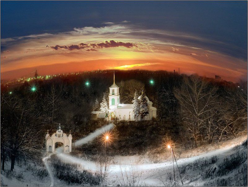 храм, церковь, ночь, зима, кладбище Место на Земле фото превью