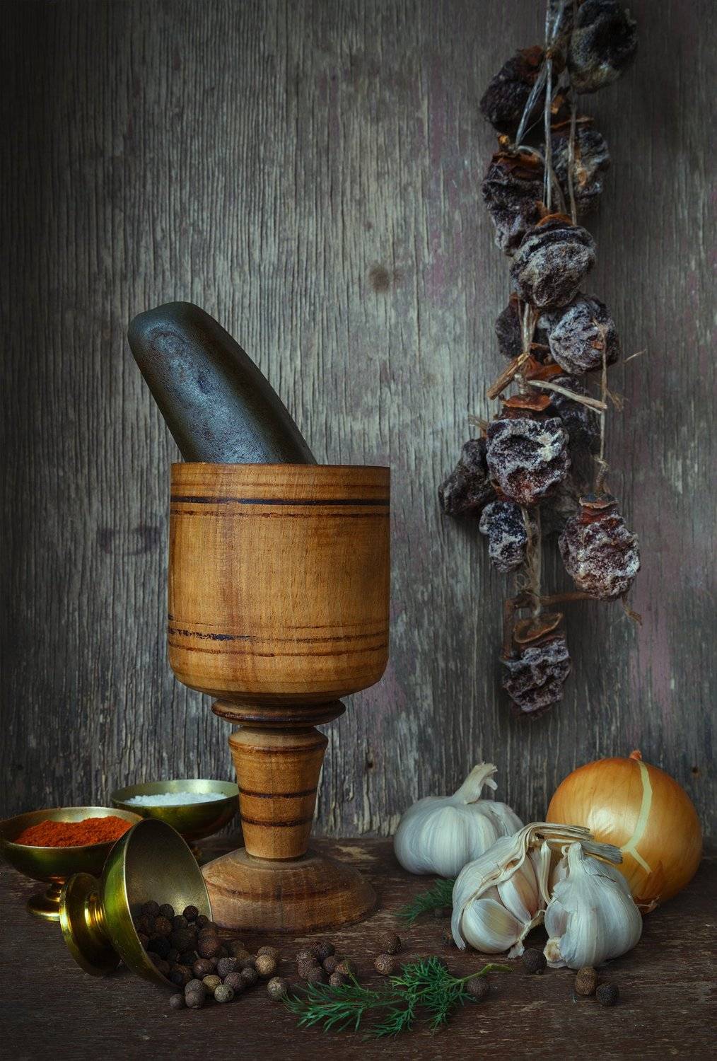 Dried, Garlic, Onion, Spices, Still life, Winter, Mindia Charkseliani