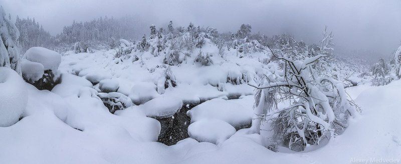 кавказ, домбай, зима, утро, снег, ущелье, горы Ущелье Домбай-Ульген фото превью