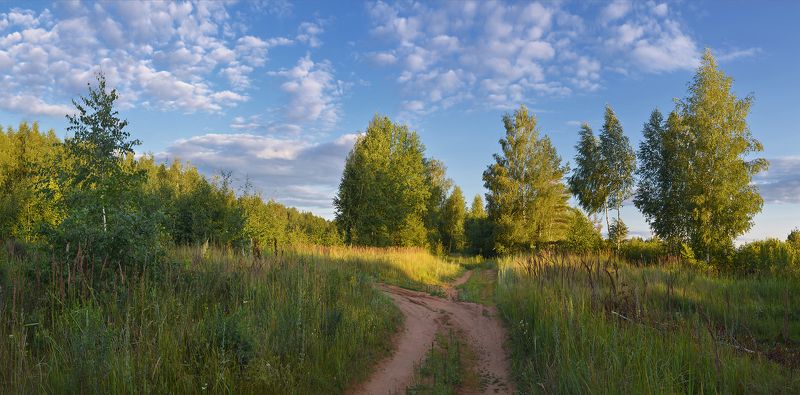 июль, тёплый вечер, дорога, облака, ветер, небо Под летним небом фото превью