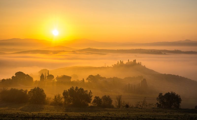 тоскана, природа, утро, туман, пейзаж, италия, путешествие, европа, д\'орча,  tuscany, nature, morning, fog, landscape, italy, journey, europe, d\'orcia ТУМАННОЕ УТРО В Д\'Орча. Из серии фото превью