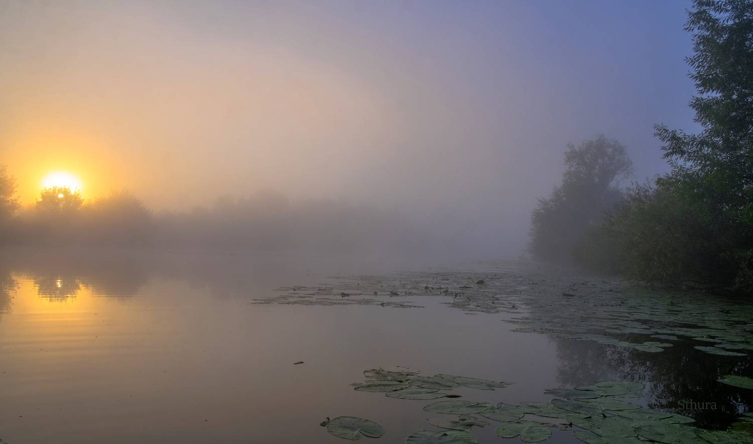 осень озеро рассвет туман пейзаж природа, Александр Строков