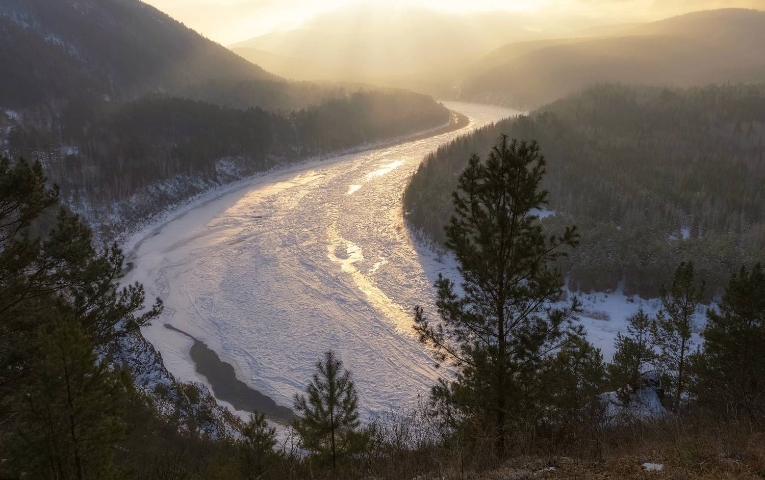 туман, сибирь, мороз, иней, зима, мана, деревья, берег, лед, река, Фомина Марина