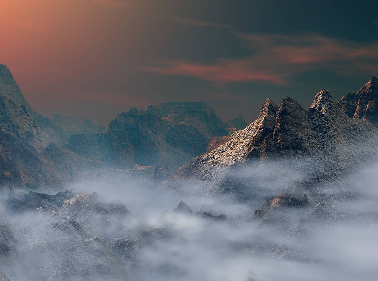 пейзаж, природа, горы, туман, небо, облака, DX